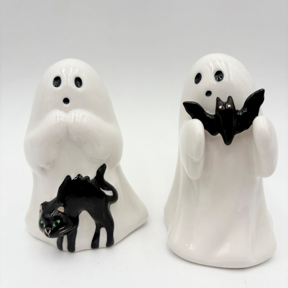Other - Halloween Tiered Tray Mini Ghost Black Cat Bat Ceramic Decor